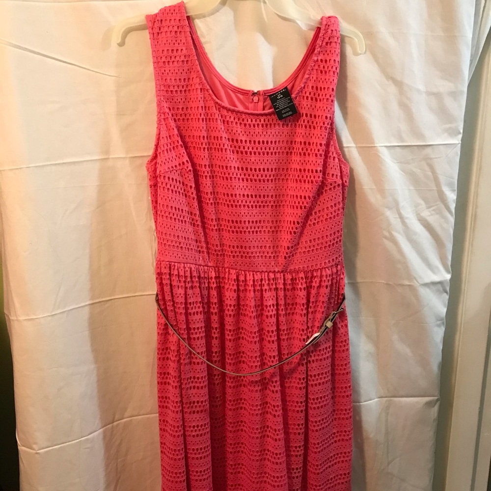 Coral sleeveless Spring Easter dress with belt